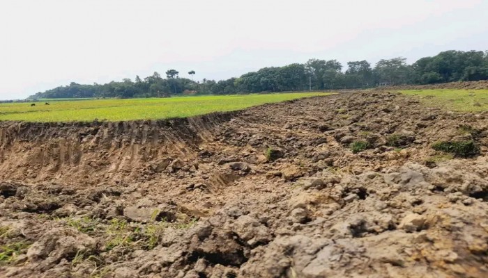 বাগমারায় উচ্চ আদালতের আদেশ অমান্য করে প্রশাসনের নাকের ডগায় ফসলি জমিতে চলছে পুকুর খনন