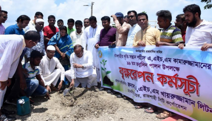 শহীদ কামারুজ্জামানের জন্মদিন উপলক্ষ্যে রাসিকের বৃক্ষরোপণ কর্মসূচি