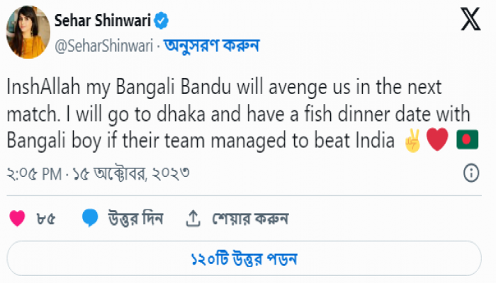 ভারতকে হারালে সাকিবদের সঙ্গে ‘ডিনার ডেটে’ যাবেন পাকিস্তানি অভিনেত্রী