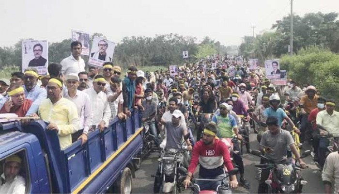 পররাষ্ট্র প্রতিমন্ত্রীর দিক নির্দেশনায় বাঘা-চারঘাটে অবরোধবিরোধী মিছিল ও সমাবেশ