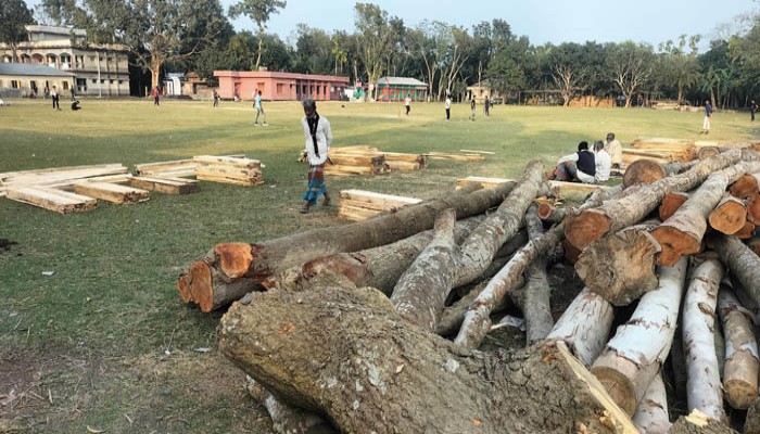 বাঘায় খেলার মাঠে কাঠ !