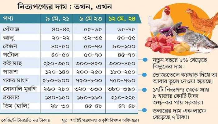 নতুন করে বেড়েছে পেঁয়াজ, ডিম, মুরগি, গরুর মাংস, সবজিসহ বিভিন্ন পণ্যের দাম।