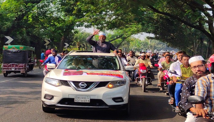 রাজশাহী-৫ আসনে জামায়াত প্রার্থী লিটনের নেতৃত্বে বিশাল মোটরসাইকেল শোভাযাত্রা