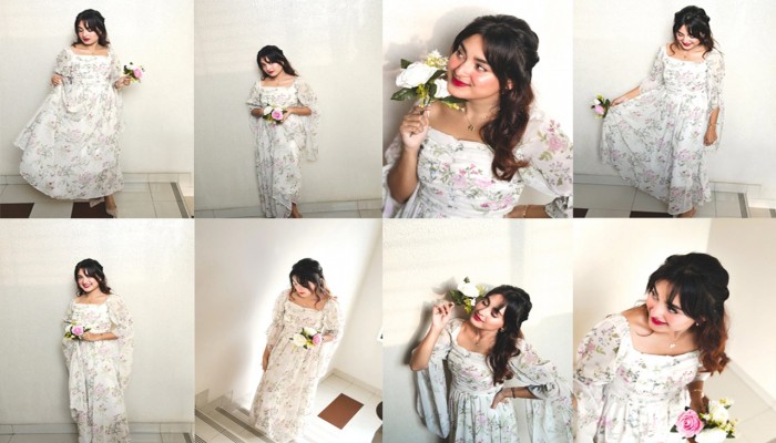 ফুলেল পোশাকে তটিনীর মায়াবী উপস্থিতি