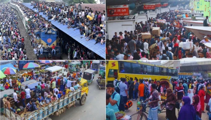 ঈদযাত্রায় বাস-ট্রেন-লঞ্চে ঘরমুখো মানুষের ঢল