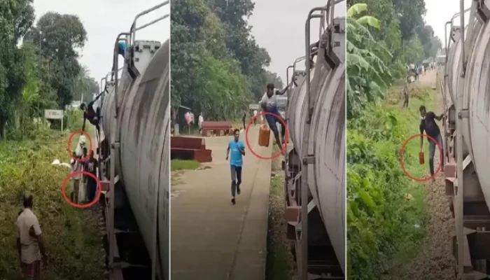 রাজশাহীতে চলন্ত ট্রেন থেকে তেল চুরি, ভিডিও ভাইরাল
